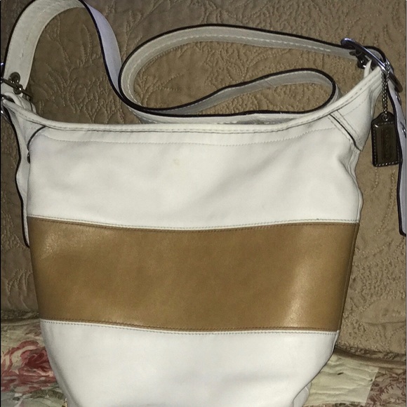 Coach Handbags - COACH leather shoulder bag. Tan and white. GUC